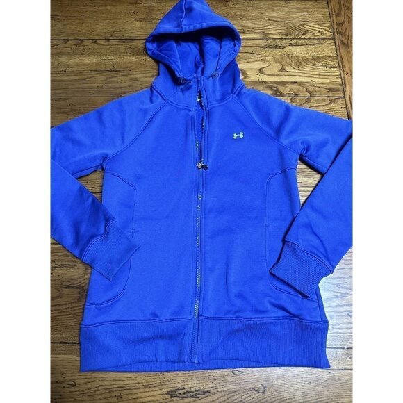 Under Armour C45 Hoodie Blue Coldgear Hooded Full Zip Fleece Sweatshirt - Picture 1 of 7